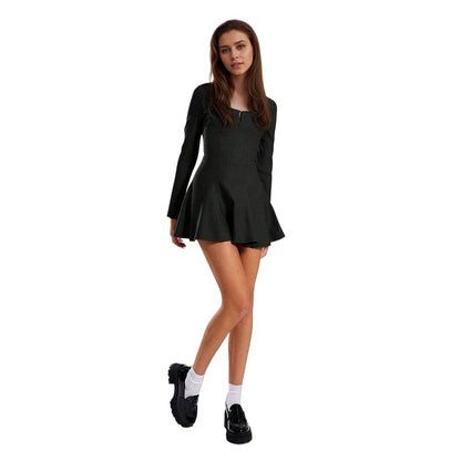 Damen Minikleid Langer Ärmel V-Ausschnitt Norvielle