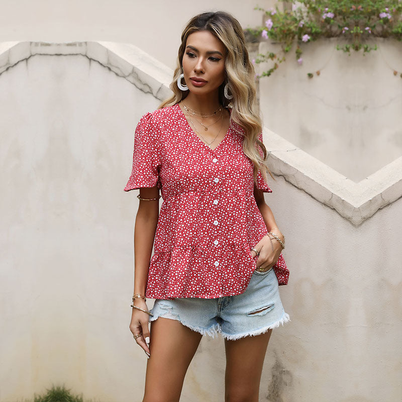 Damen Bluse Rüschendetails Floralmuster