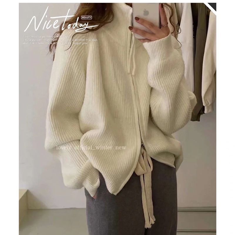 Damen Strickjacke Asymmetrischer Reißverschluss Norvielle