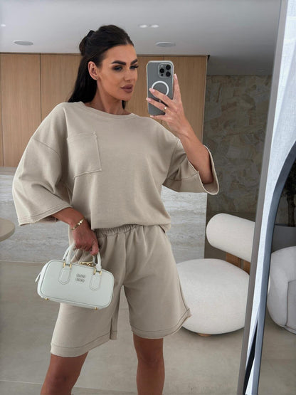 Damen Lounge-Set Übergroßes Oberteil Komfortable Shorts