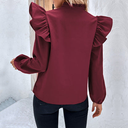 Damen Bluse Rüschenärmel Knöpfe Norvielle