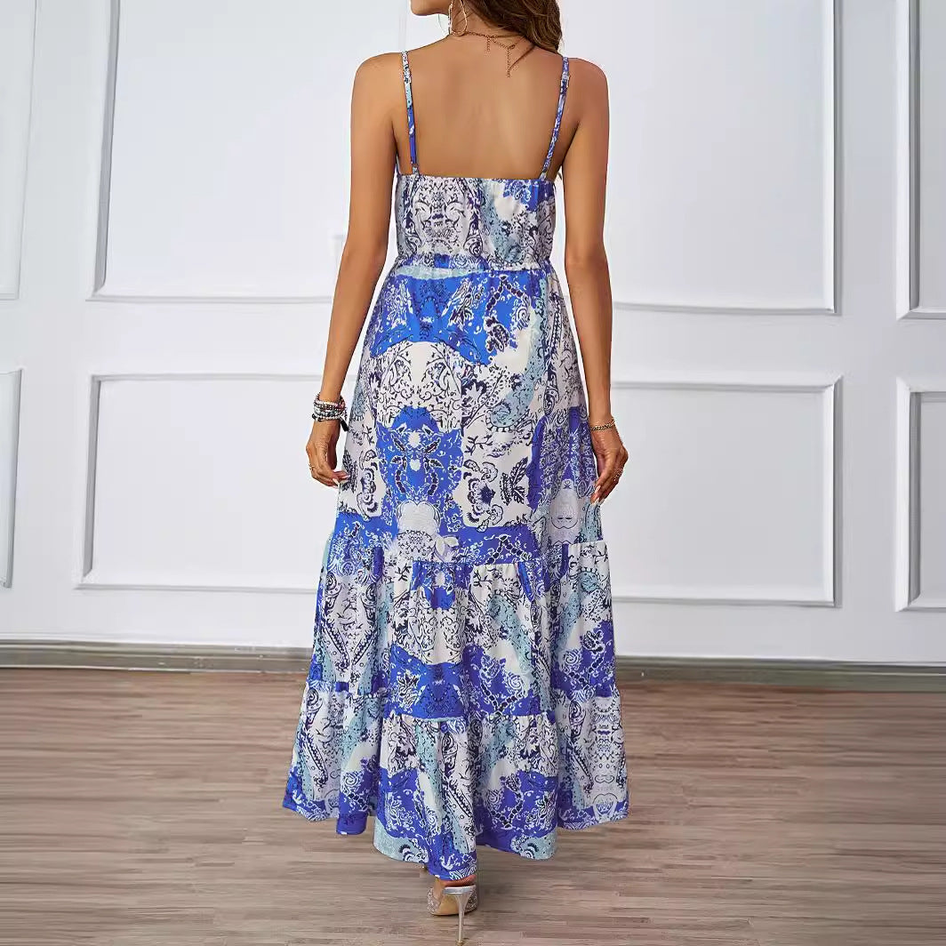 Damen Maxikleid Floralmuster Seitentaschen Norvielle