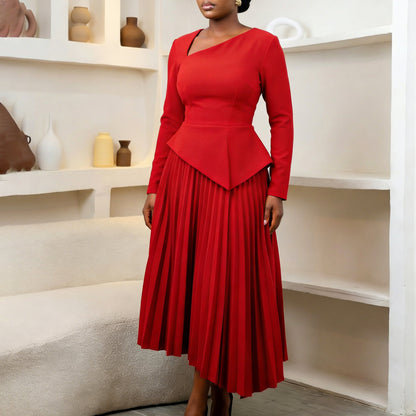 Damen Midi-Kleid Asymmetrisch Gefaltet