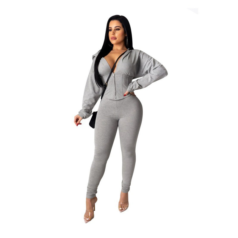 Damen Jumpsuit Crop- Reißverschluss