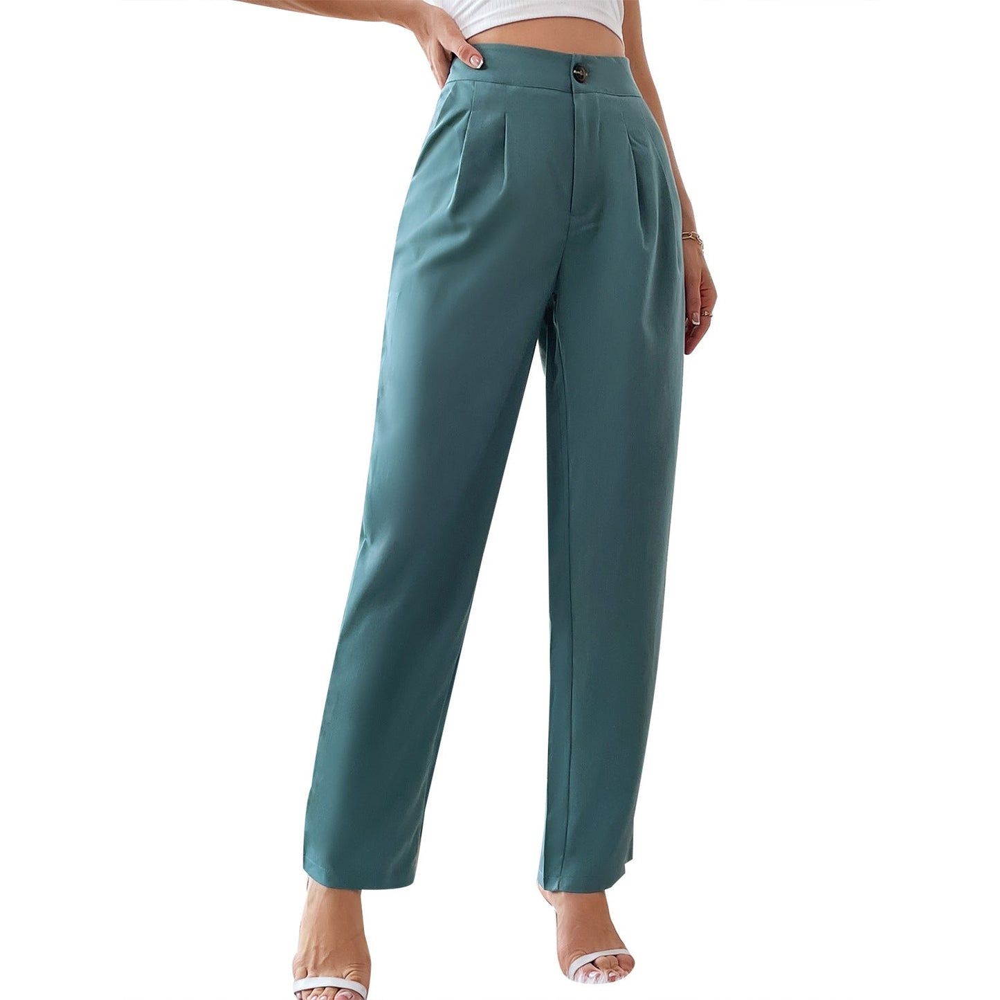Damen Hochbund-Hose Slim Fit Faltenwurf