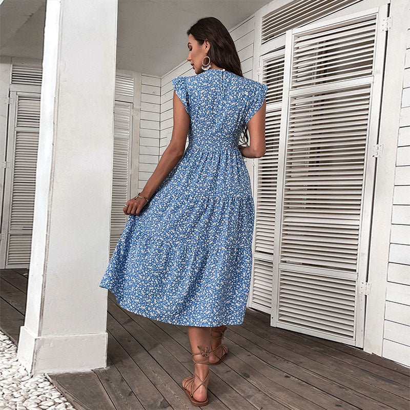 Damen Maxikleid Flora Rüschen Tailliert