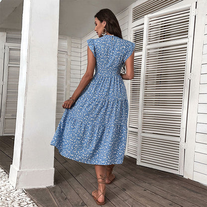 Damen Maxikleid Flora Rüschen Tailliert