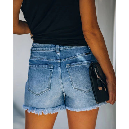 Damen Highwaist Destroyed Jeansshorts mit Fransen