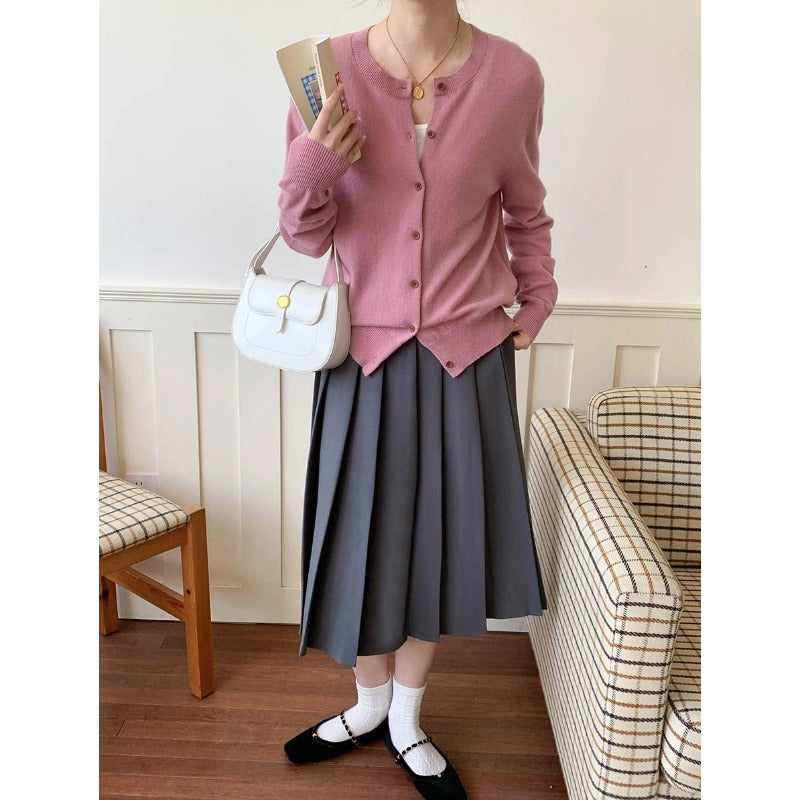 Damen Strickjacke Baumwolle Knöpfe Beige