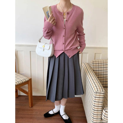 Damen Strickjacke Baumwolle Knöpfe Beige