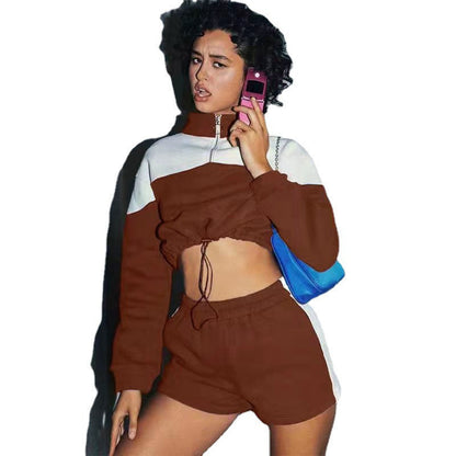 Damen Sportanzug Cropped Hochkragen Kordelzug