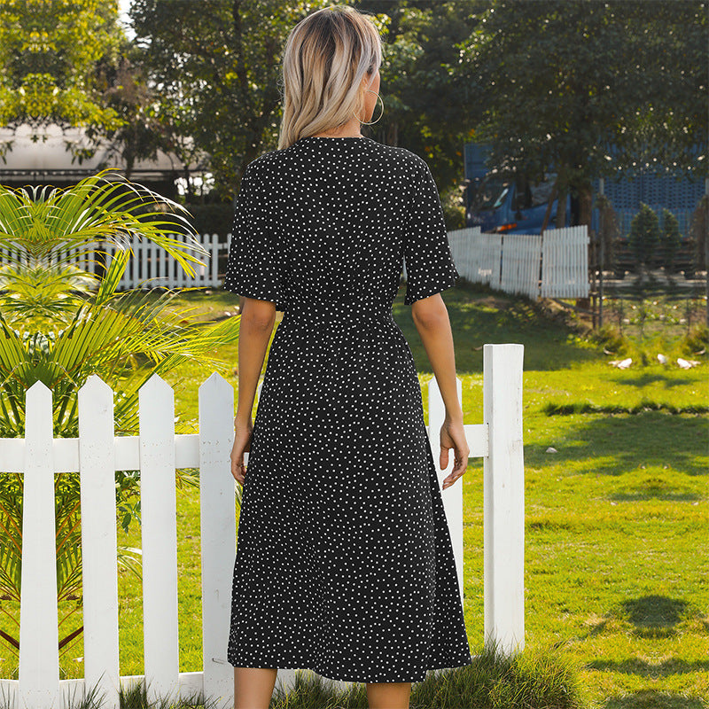 Damen Wickelkleid Midi mit Knotendetail und Knöpfen Norvielle
