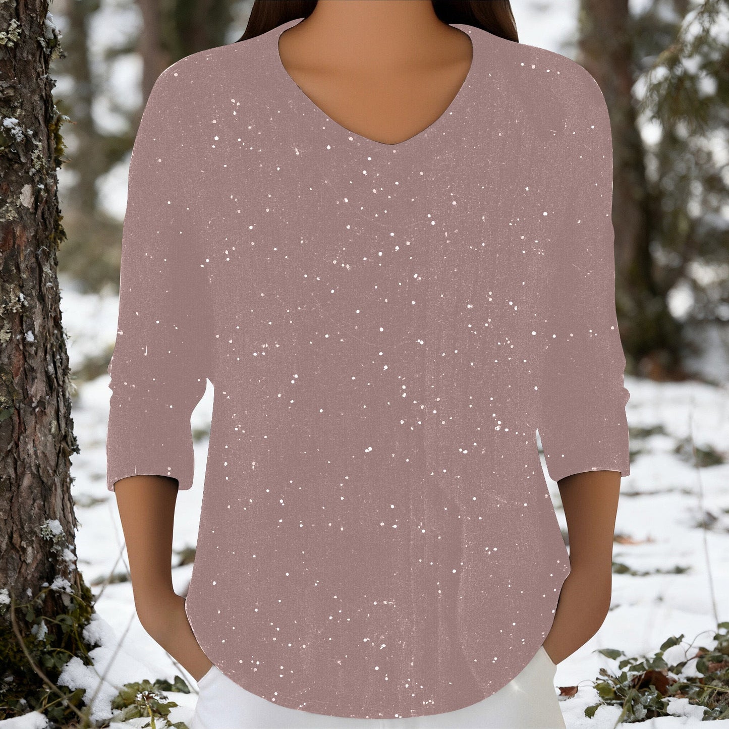 Damen Langarmshirt V-Ausschnitt Baumwolle Norvielle