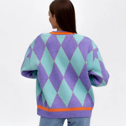 Damen Pullover Rautenmuster Minimalistisch Groß Norvielle