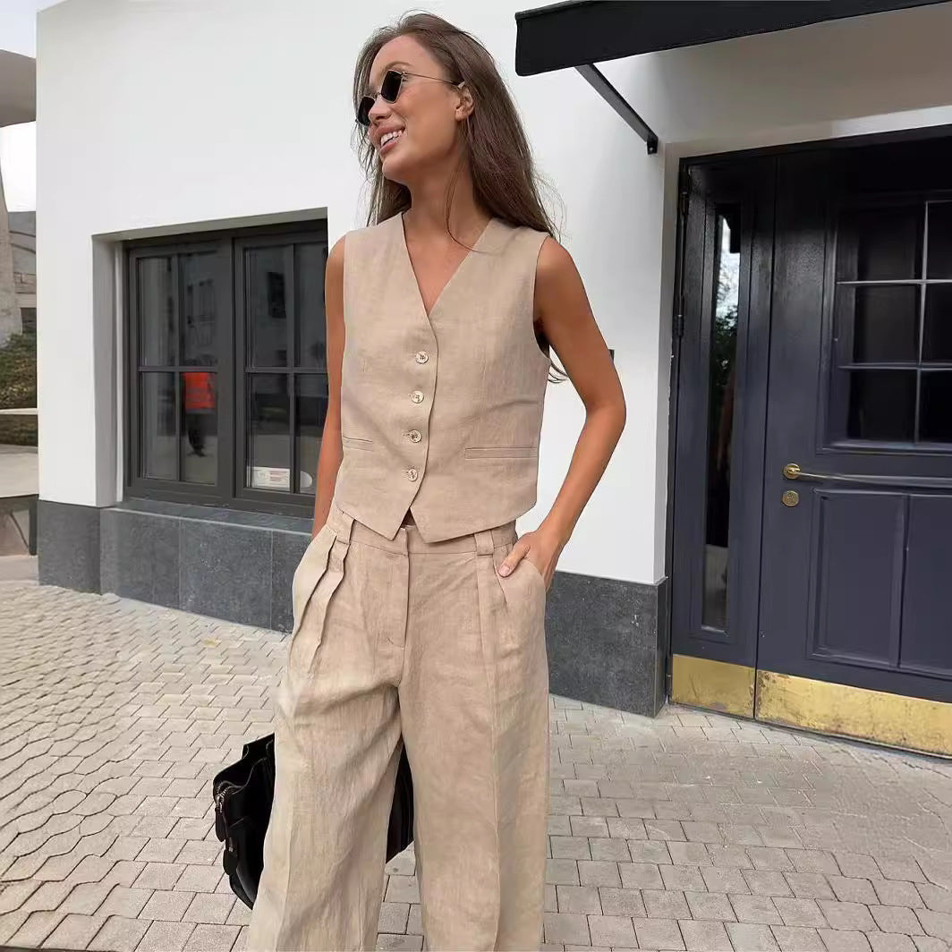 Damen Zweiteiler Weste Palazzo-Hose Elegantes Outfit