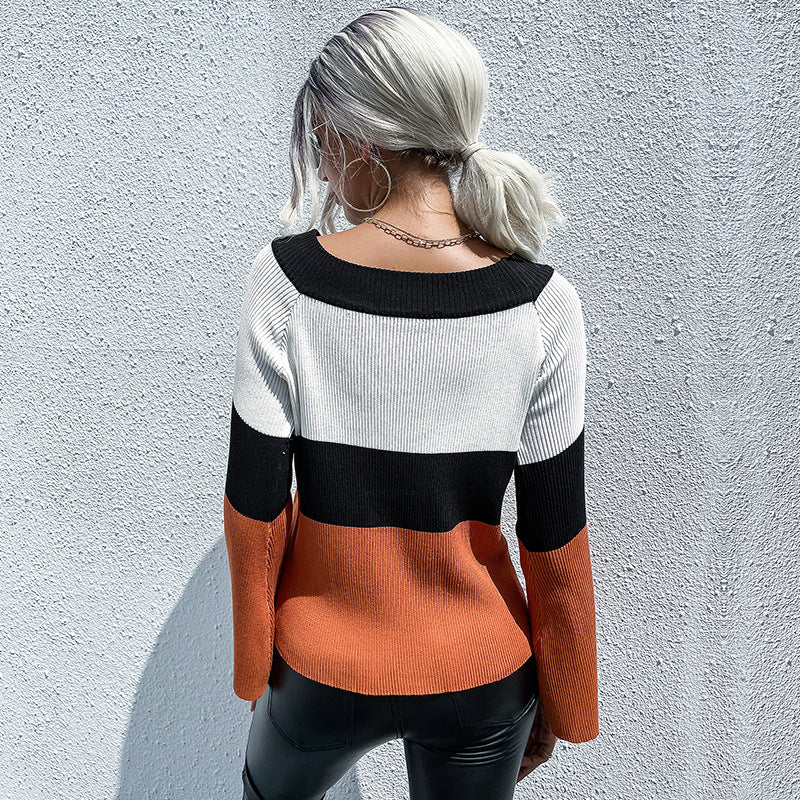 Damen Pullover Farbblock-Design Weite Ärmel Norvielle