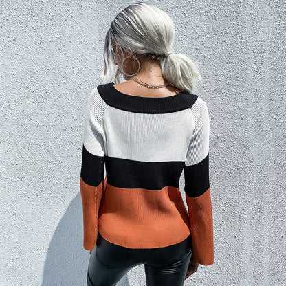 Damen Pullover Farbblock-Design Weite Ärmel Norvielle