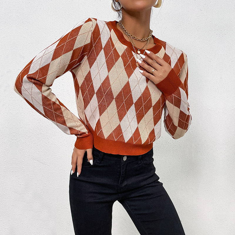 Damen Strickpullover Rautenmuster Lässiger Schnitt Norvielle