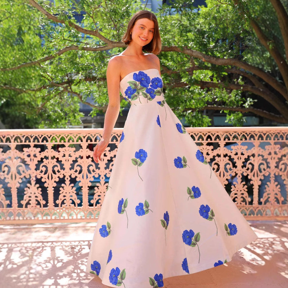 Damen Maxikleid Strapless Floralmuster Norvielle