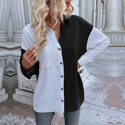 Damen Oversized Blusenhemd 2-Farb-Design Modische Knöpfe Norvielle