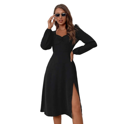 Damen Midikleid Raffung Seitenschlitz Norvielle