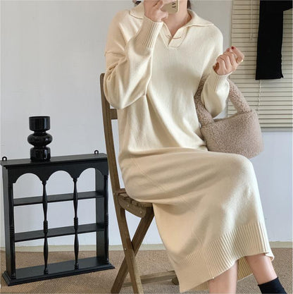 Damen Langarm Polo-Kleid Weiches Strickmaterial Norvielle