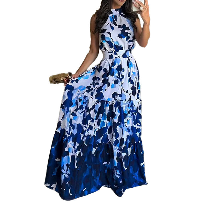 Damen Maxikleid Stehkragen Fließender Rock Norvielle