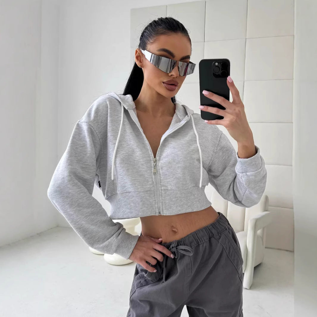 Damen Cropped Hoodie Sportlich Mit Kängurutasche Weite Ärmel Norvielle