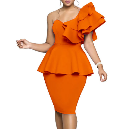 Damen Schulterfreies Peplum-Kleid mit Rüschendetails Norvielle