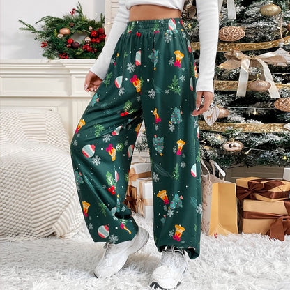 Damen Pyjamahose Festlich Muster Baumwolle Weiß