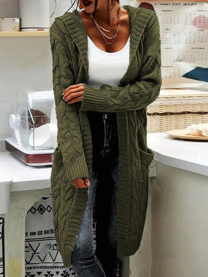 Damen Cardigan Grosstrick Kabelmuster Beige