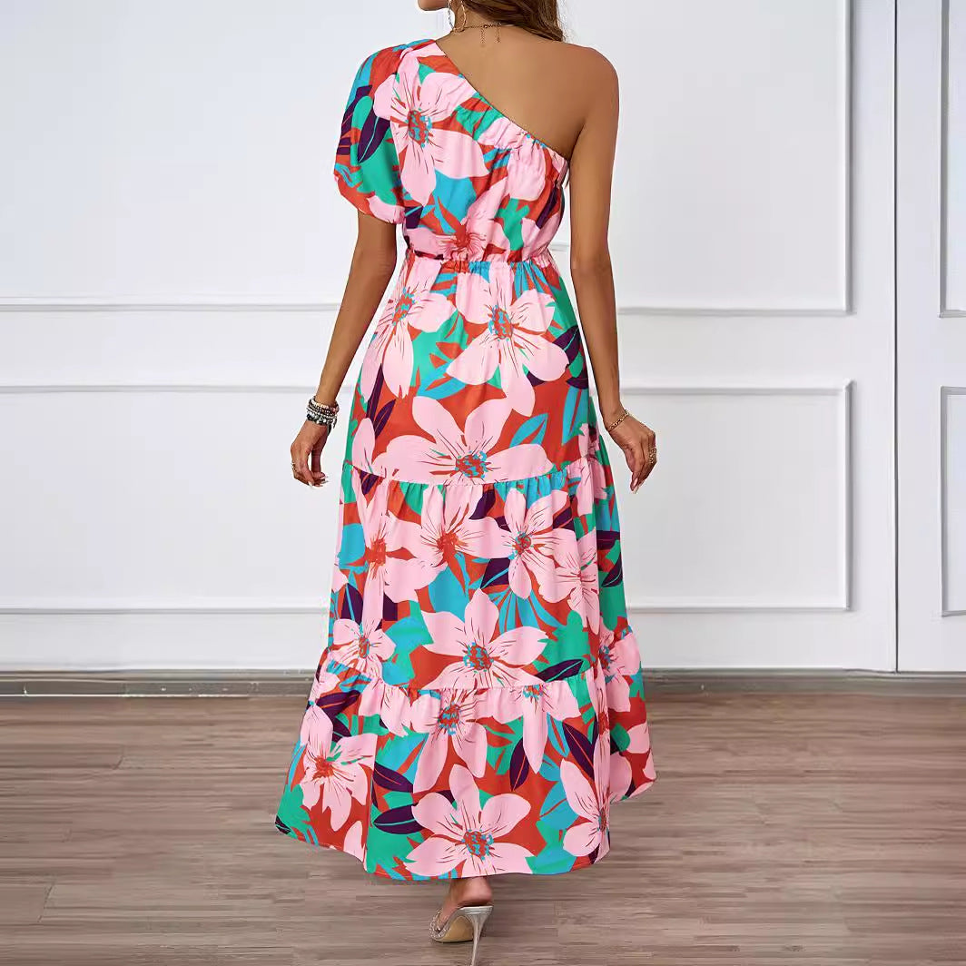 Damen Maxikleid Asymmetrisch Floralmuster Sommer