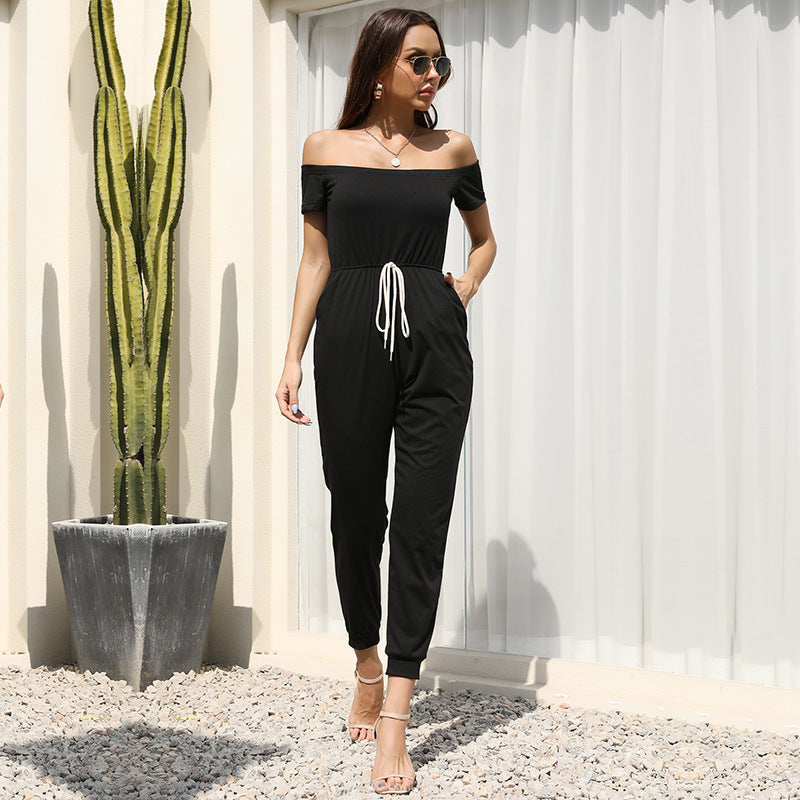 Damen Jumpsuit Schulterfrei Verstellbarer Bund Norvielle