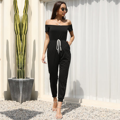 Damen Jumpsuit Schulterfrei Verstellbarer Bund Norvielle