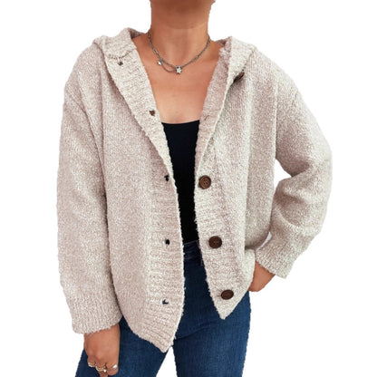 Damen Strickjacke Kapuze Knöpfe Norvielle
