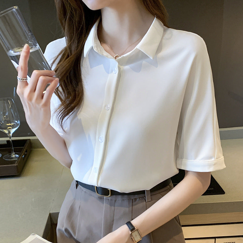 Damen Bluse Kurzarm Eleganter Stehkragen Norvielle