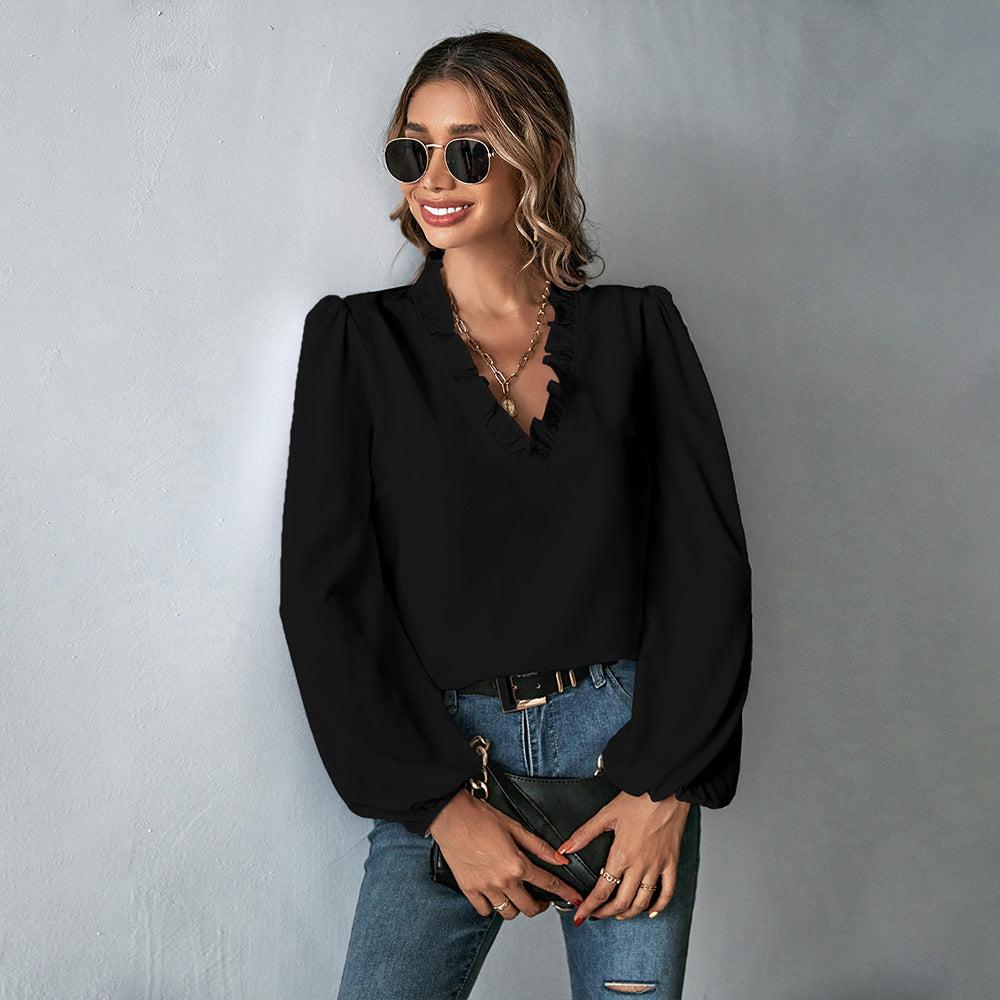 Damen Bluse Rüschendetails Voluminöse Ärmel Norvielle