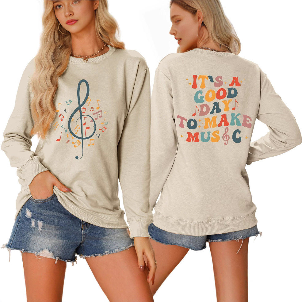 Damen Sweatshirt Musik Motiv Weiß