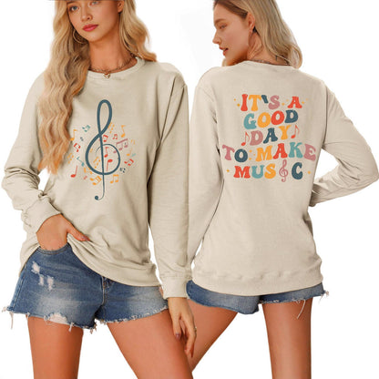 Damen Sweatshirt Musik Motiv Weiß