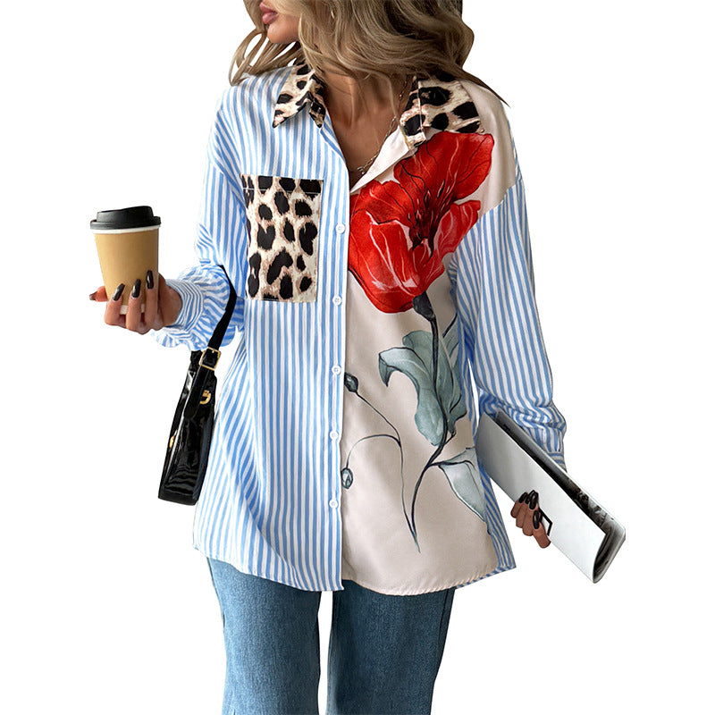 Damen Bluse Bunt Muster Asymmetrisch