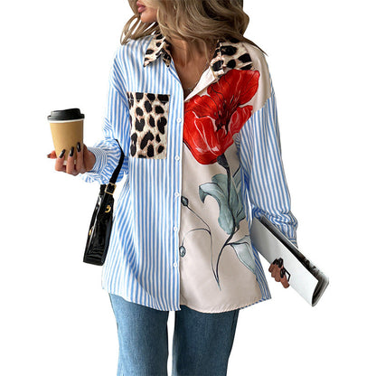 Damen Bluse Bunt Muster Asymmetrisch