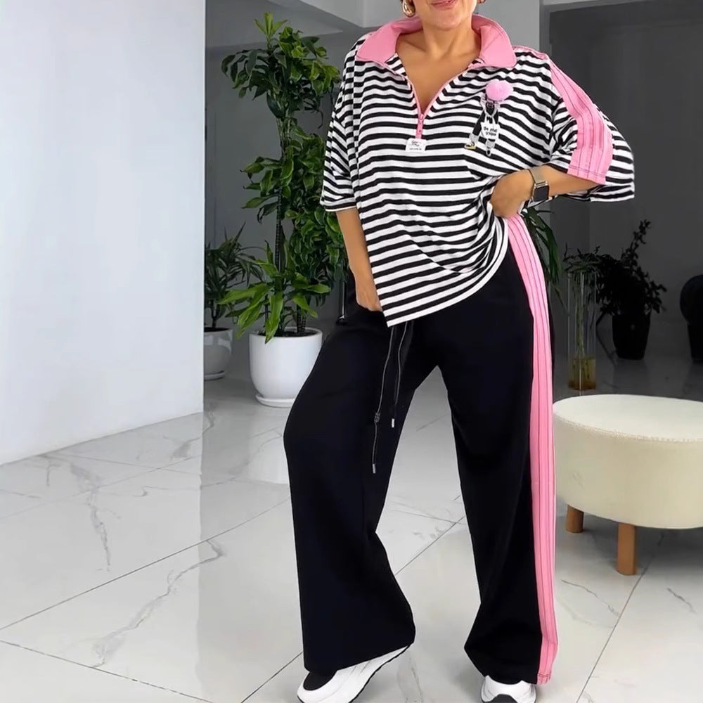 Damen Freizeitset Gestreiftes Oberteil Bequeme Jogginghosen Norvielle