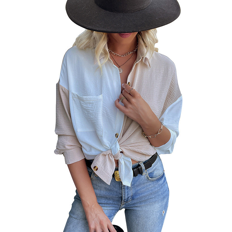 Damen Oversized Blusenhemd 2-Farb-Design Modische Knöpfe Norvielle