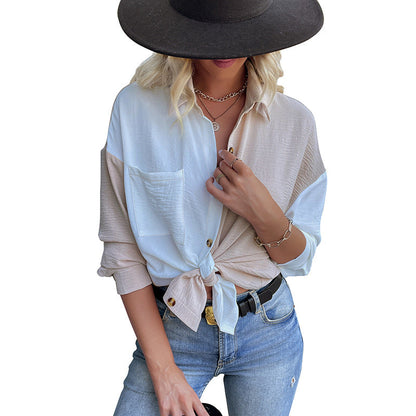 Damen Oversized Blusenhemd 2-Farb-Design Modische Knöpfe Norvielle