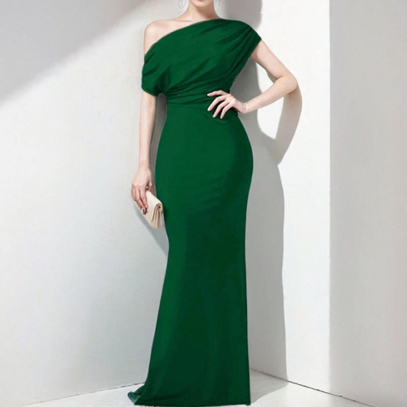 Damen Maxikleid Asymmetrischer Ausschnitt Tailliert Norvielle - Norvielle