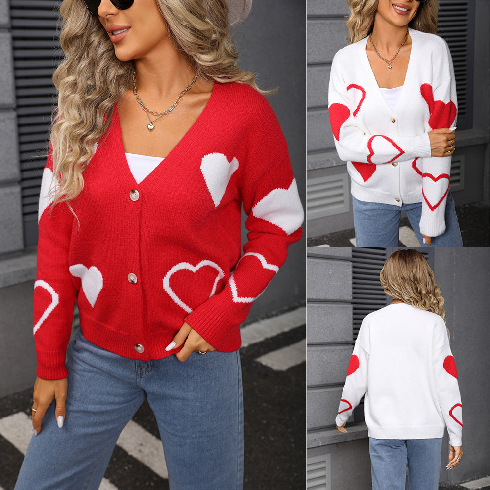 Damen Strickjacke Herzmuster Knopfverschluss Norvielle - Norvielle