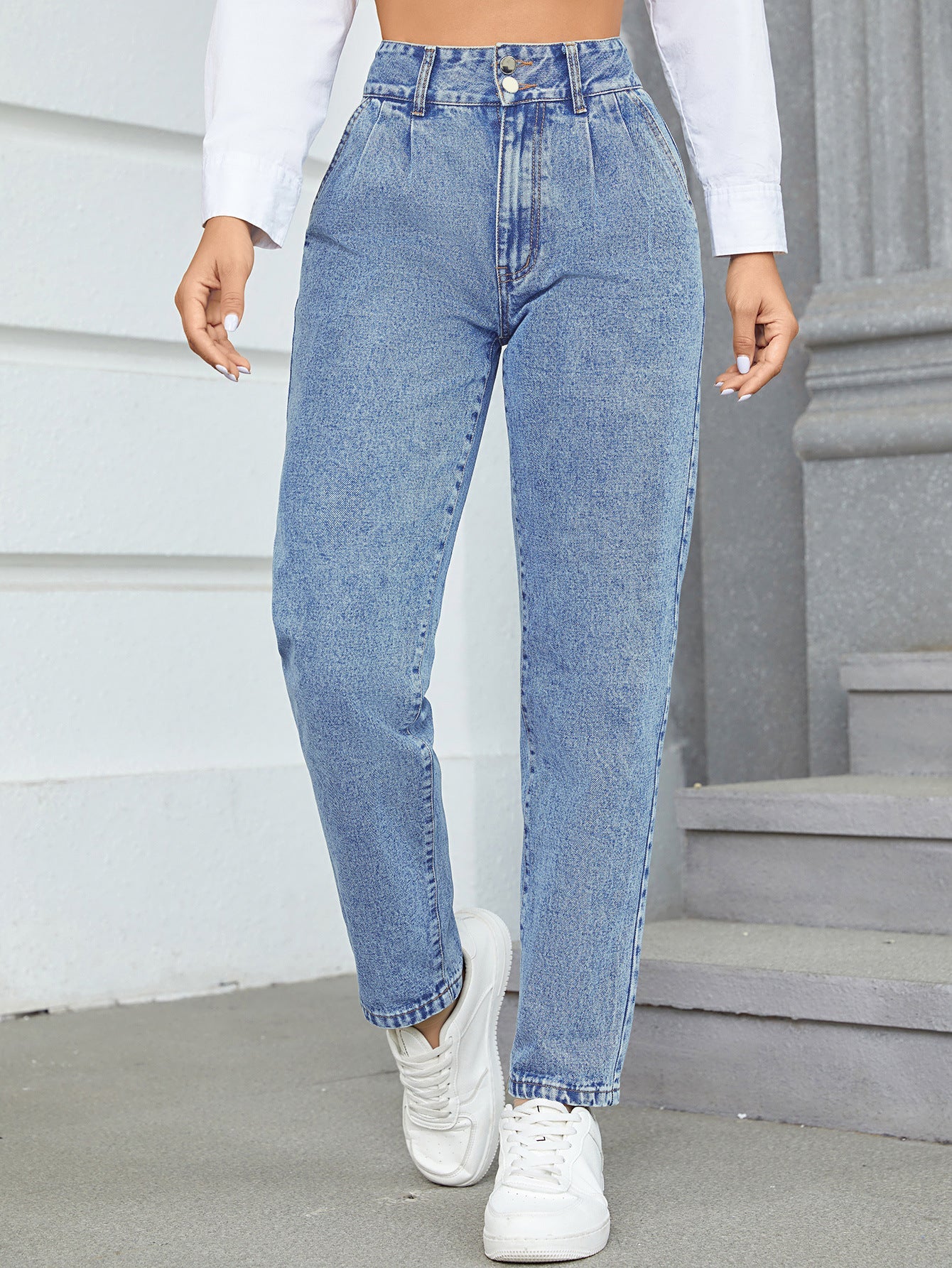 Damen High-Waist Boyfriend Jeans Klassischer Schnitt