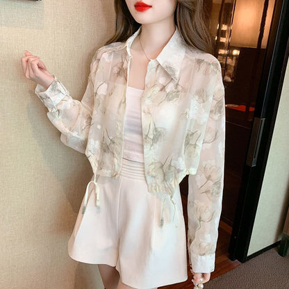 Damen Bluse Transparent Floral Design - Norvielle