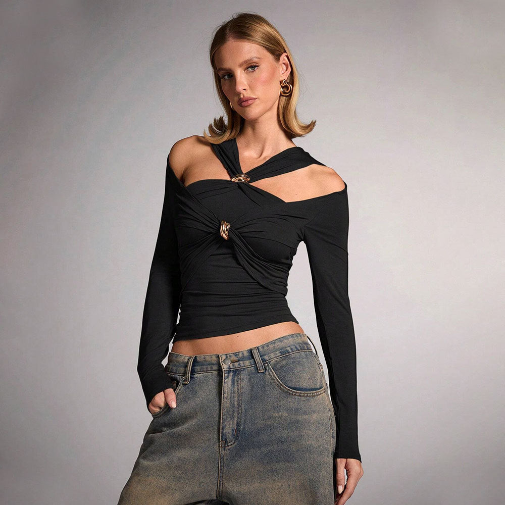 Damen Oberteil Asymmetrischer Schnitt Knoten-Detail Norvielle
