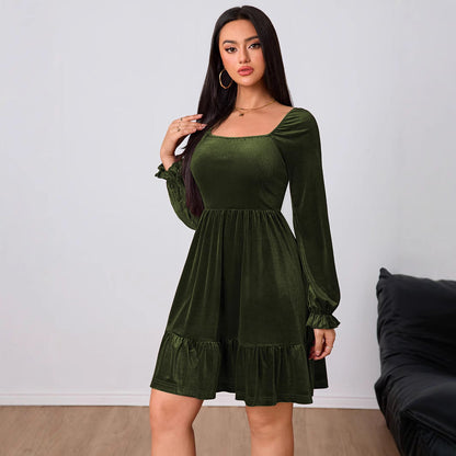 Damen Samt Minikleid mit Volant und Puffärmeln Norvielle